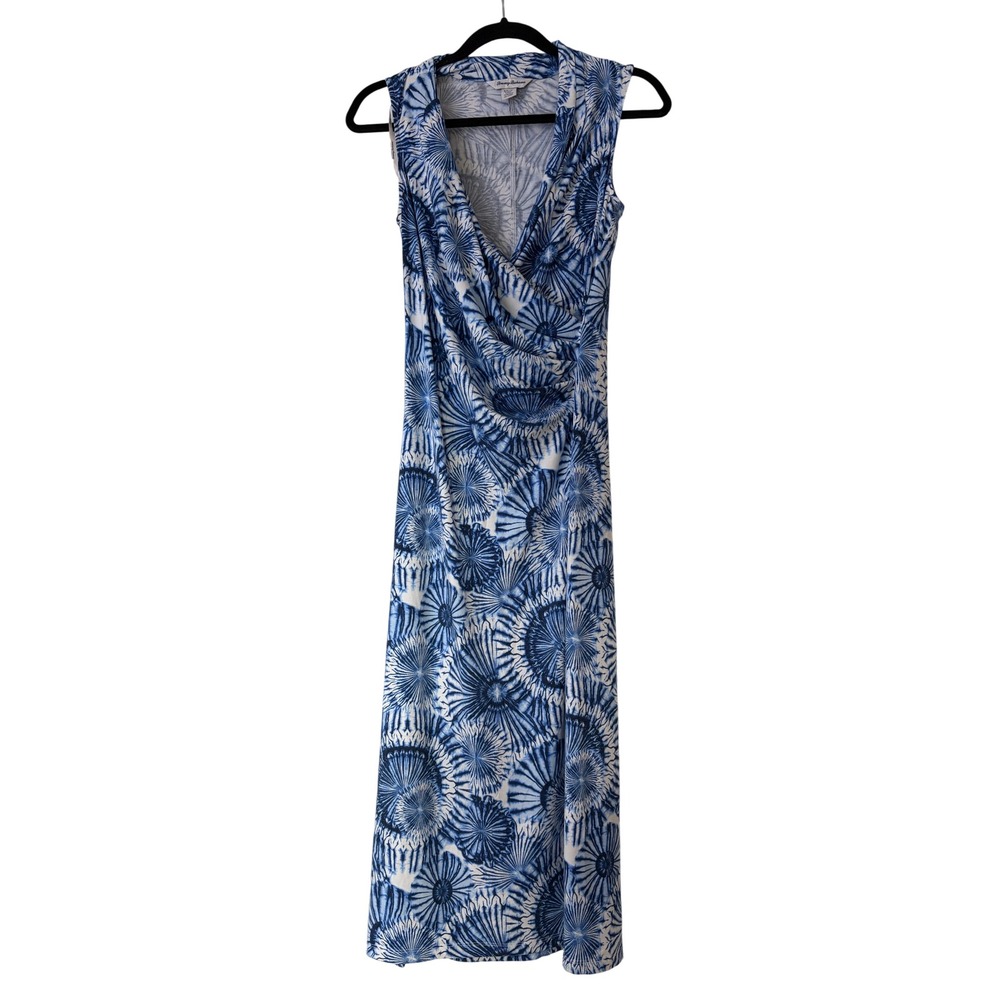 Tommy Bahama Blue White Sunburst Ruched Midi Dress Womens XS
